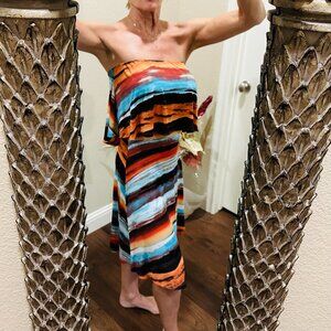 Veronica M Strapless Sunset Striped Dress